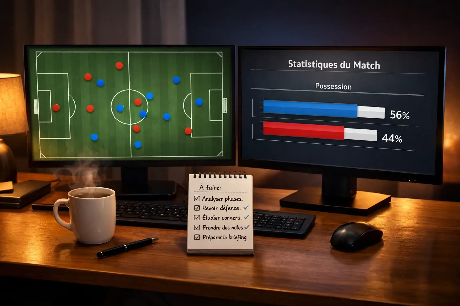 Analyse pré-match de football avec statistiques et compositions d'équipes